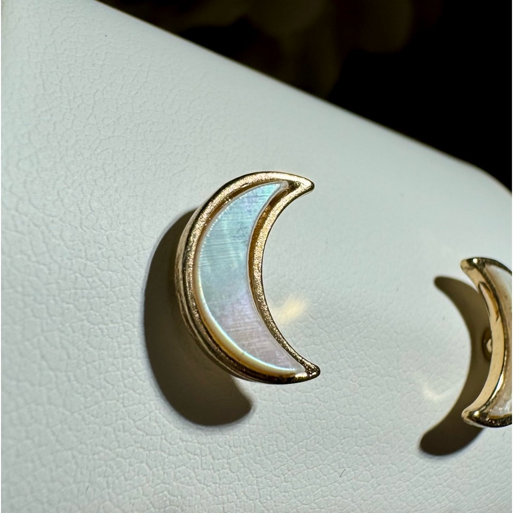 New! Gold Plated Mother Of Pearl Moon Earrings. Stud post earrings.
